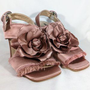 Like New EU 37 Pink Fabric Wedge Heel W/Fabric Flower, Michael Dass